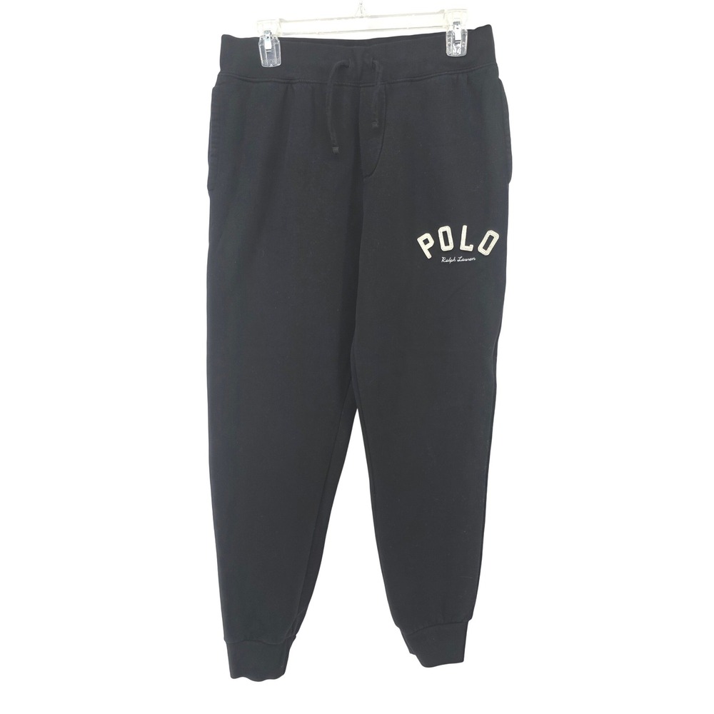Polo Ralph Lauren Mens Black Fleece Joggers Sweatpants Logo Applique Size M